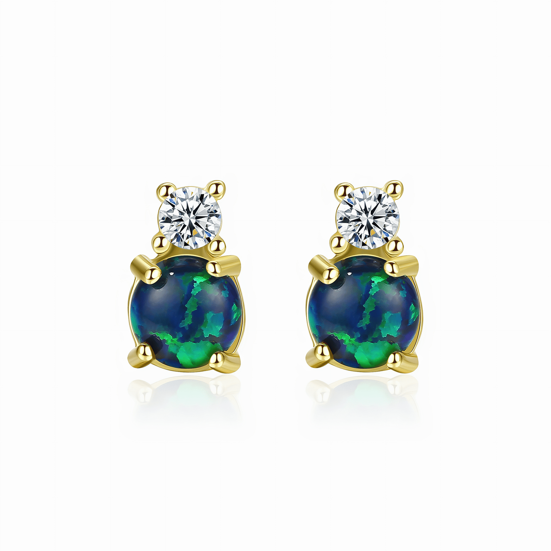 925 Sterling Silver Opal Stud Earrings with Cubic Zirconia – Gold & Rhodium Plated - NAFALUXE