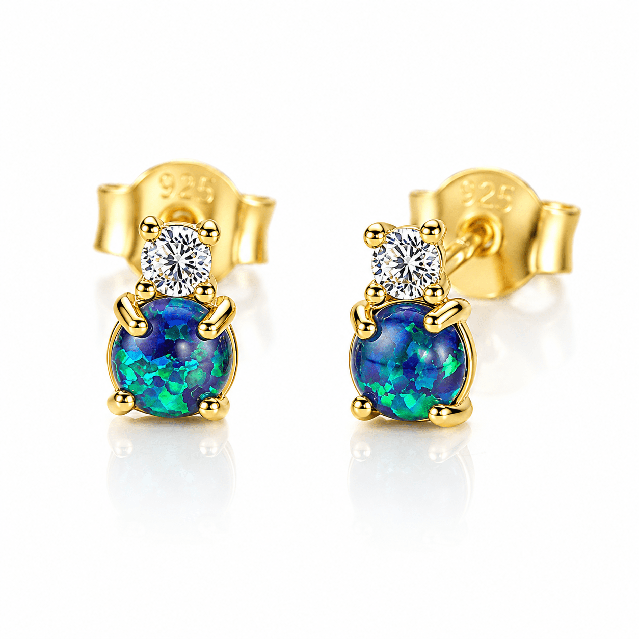 Boucles d'oreilles à clous en argent sterling 925 avec opale et zircone cubique – Plaquées or et rhodium - NAFALUXE