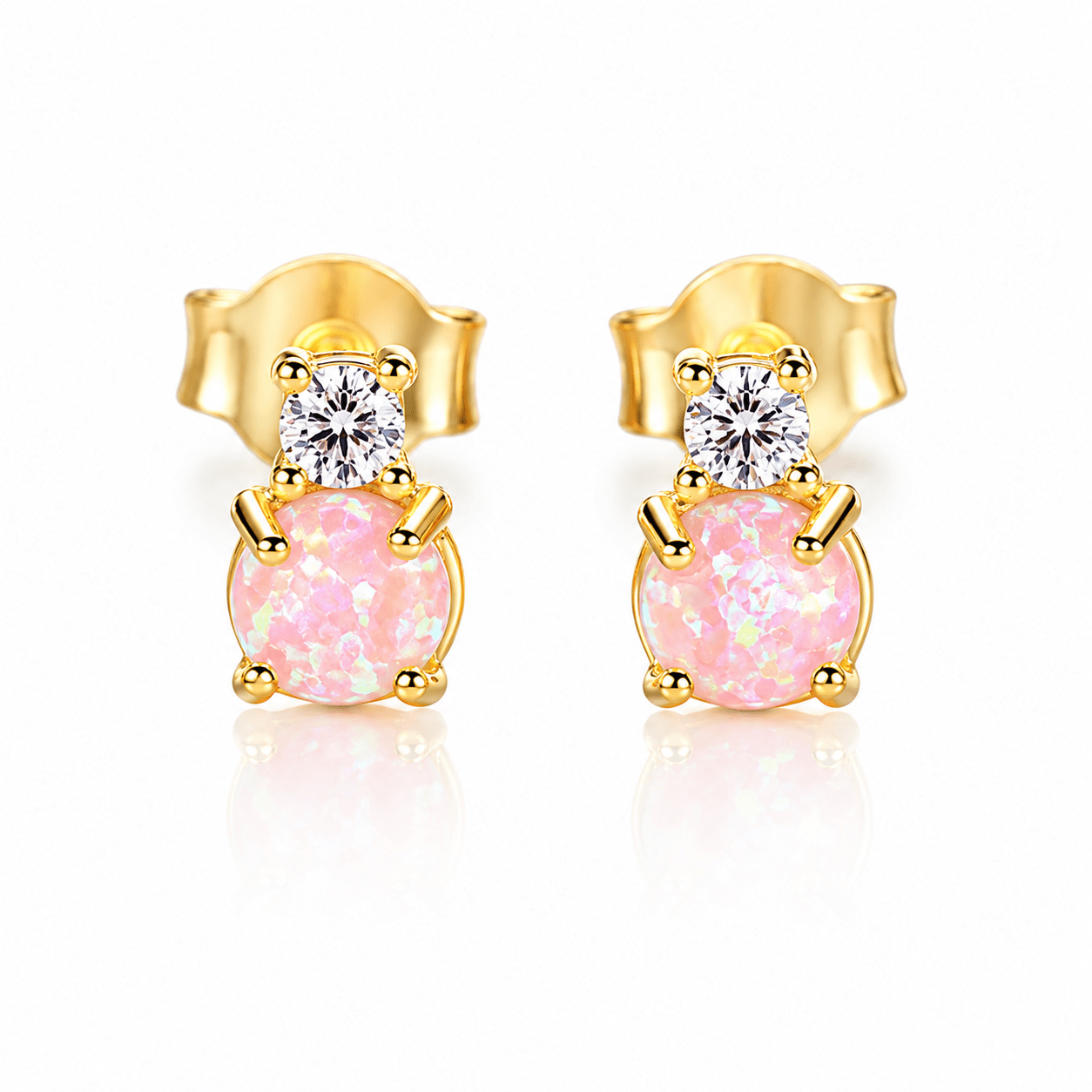 Boucles d'oreilles à clous en argent sterling 925 avec opale et zircone cubique – Plaquées or et rhodium - NAFALUXE