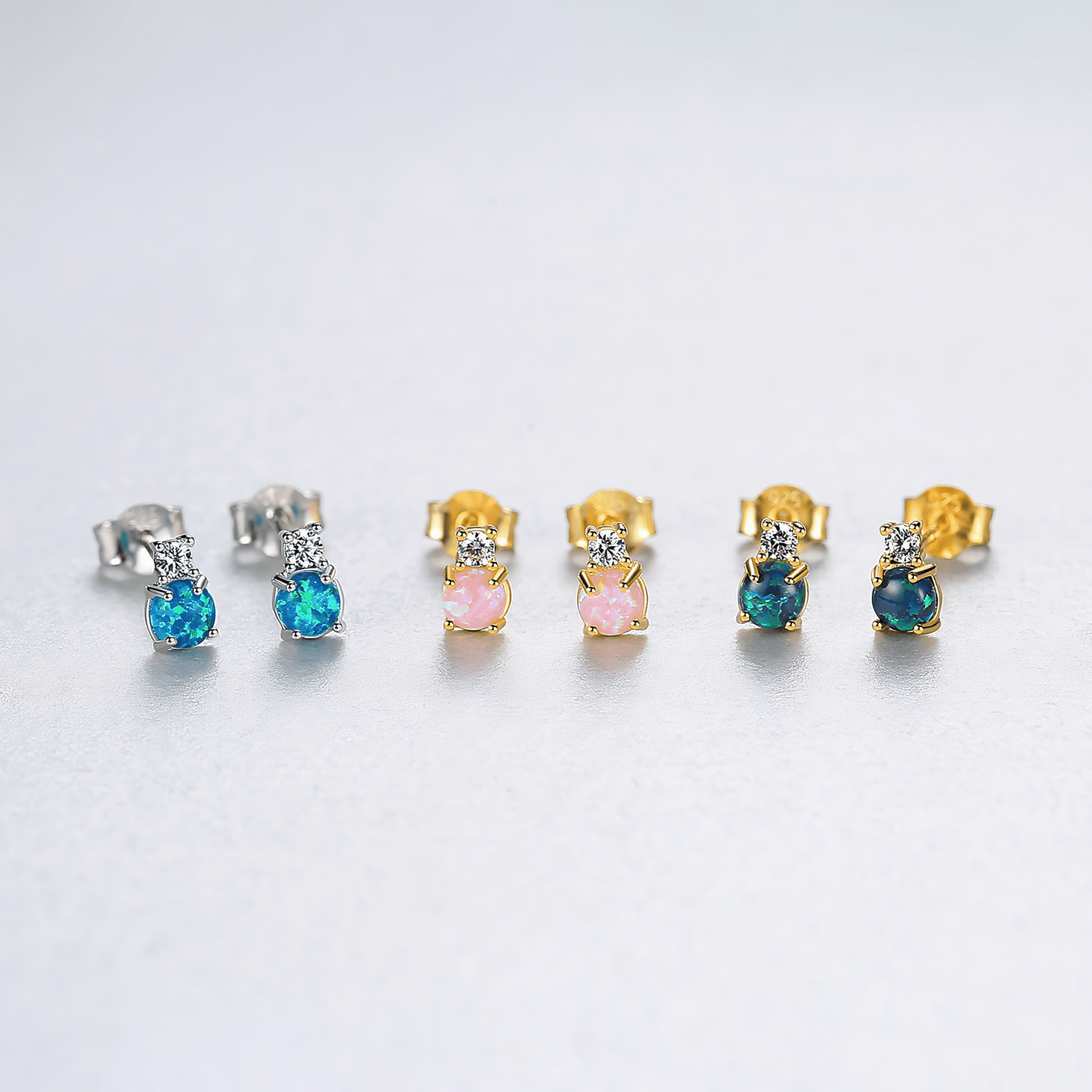 925 Sterling Silver Opal Stud Earrings with Cubic Zirconia – Gold & Rhodium Plated - NAFALUXE