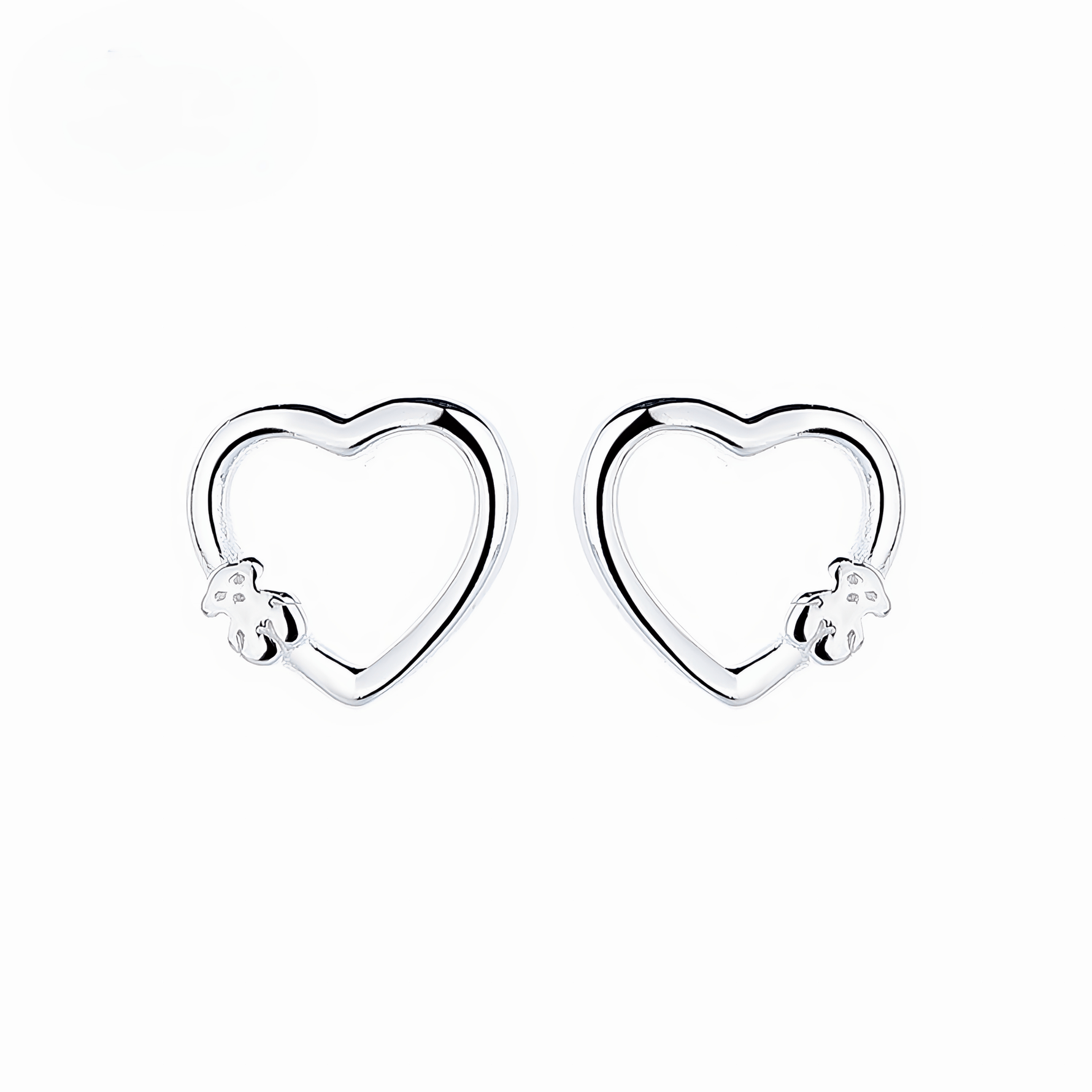 925 Sterling Silver Open Heart Stud Earrings with Teddy Bear Charm - NAFALUXE