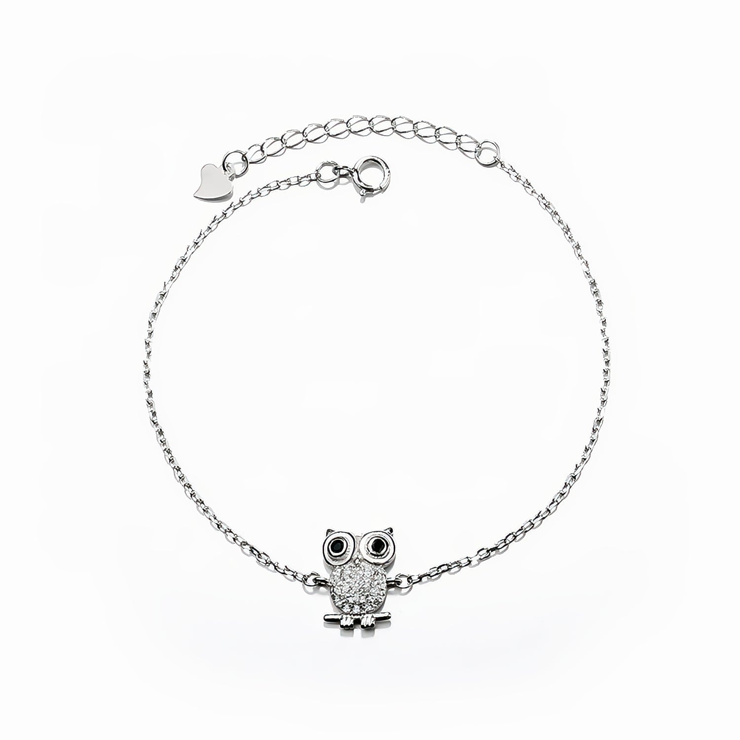 Bracelet en argent sterling 925 avec hibou et pierres de zircon – plaqué rhodium - NAFALUXE