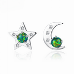 925 Sterling Silver Star & Moon Stud Earrings with Green Formica Stone - NAFALUXE