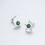 925 Sterling Silver Star & Moon Stud Earrings with Green Formica Stone - NAFALUXE
