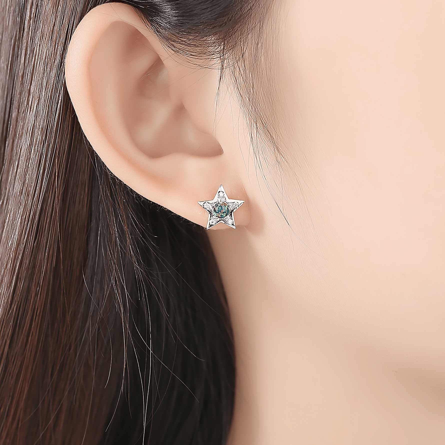 925 Sterling Silver Star & Moon Stud Earrings with Green Formica Stone - NAFALUXE