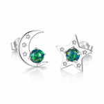Orecchini a bottone in argento sterling 925 con stella e luna e pietra verde Formica - NAFALUXE