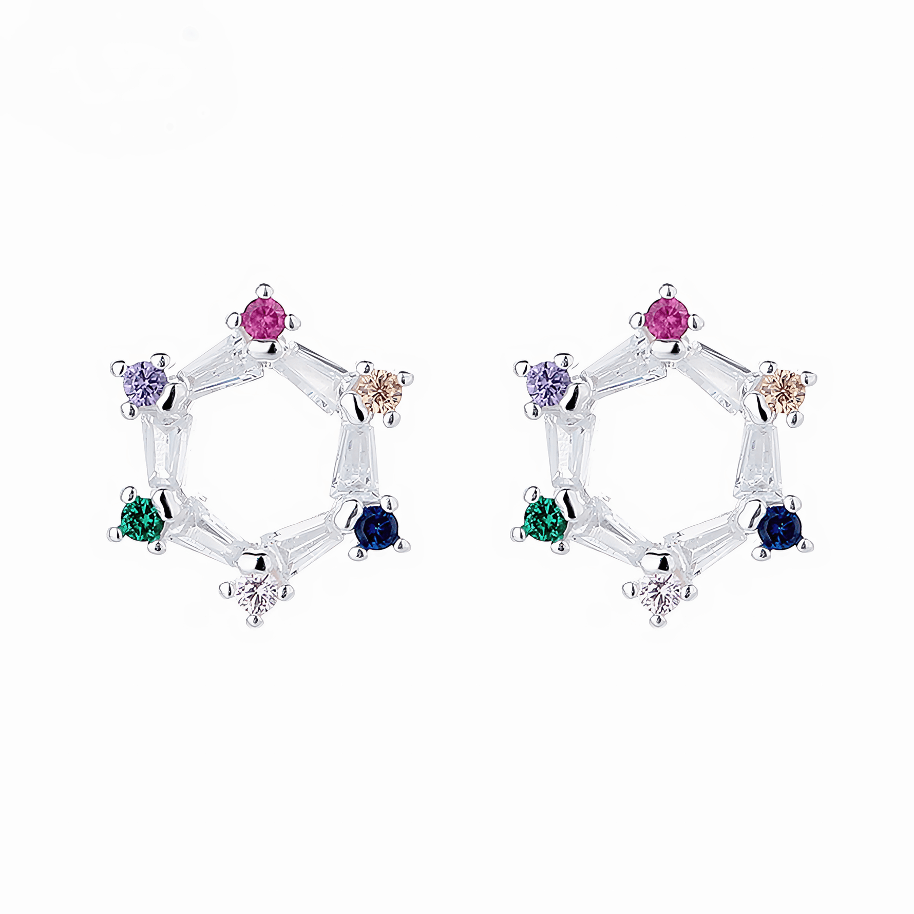925 Sterling Silver Star Stud Earrings with Multicolor AAA Cubic Zirconia - NAFALUXE