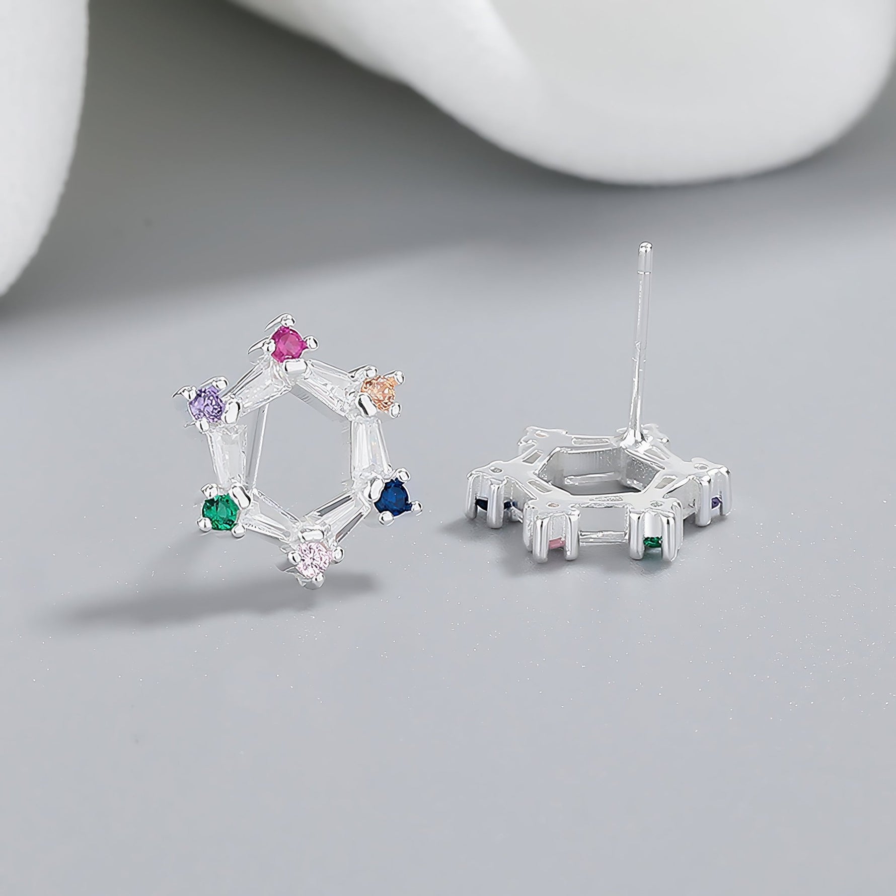925 Sterling Silver Star Stud Earrings with Multicolor AAA Cubic Zirconia - NAFALUXE
