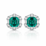 Orecchini a bottone in argento sterling 925 con pietra Formica verde smeraldo incorniciata da un halo - NAFALUXE