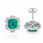 Orecchini a bottone in argento sterling 925 con pietra Formica verde smeraldo incorniciata da un halo - NAFALUXE