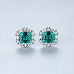 925 Sterling Silver Stud Earrings with Emerald - Green Formica Stone Halo - NAFALUXE