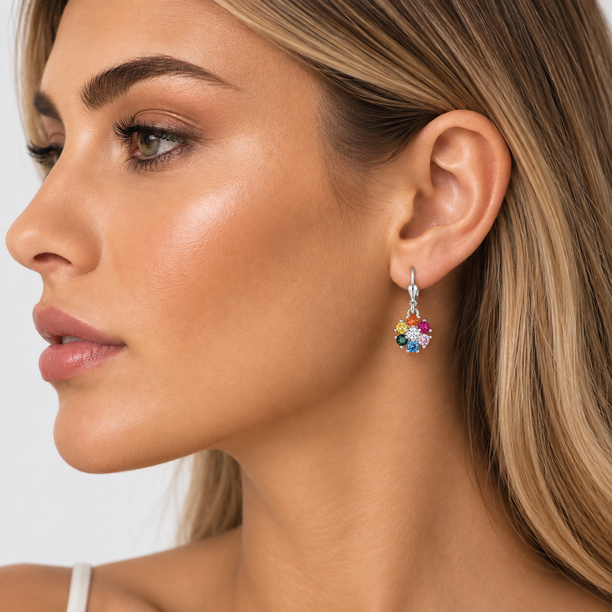 Rainbow Flower CZ Drop Earrings