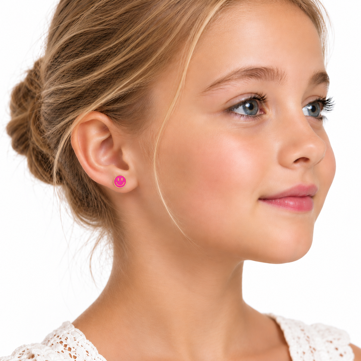 Boucles d'oreilles clous en forme de smiley rose