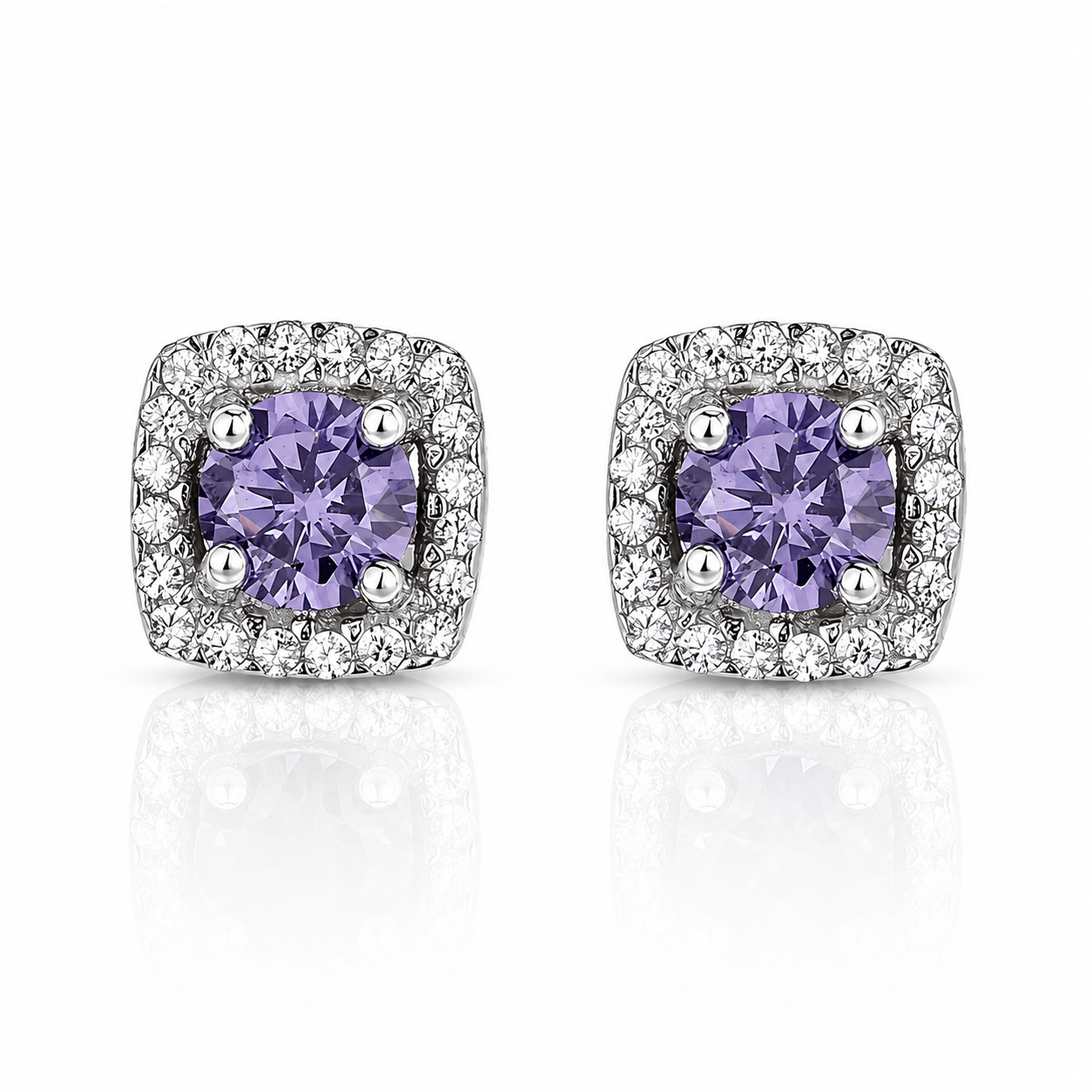 Amethyst Halo Stud Earrings – 925 Silver - NAFALUXE