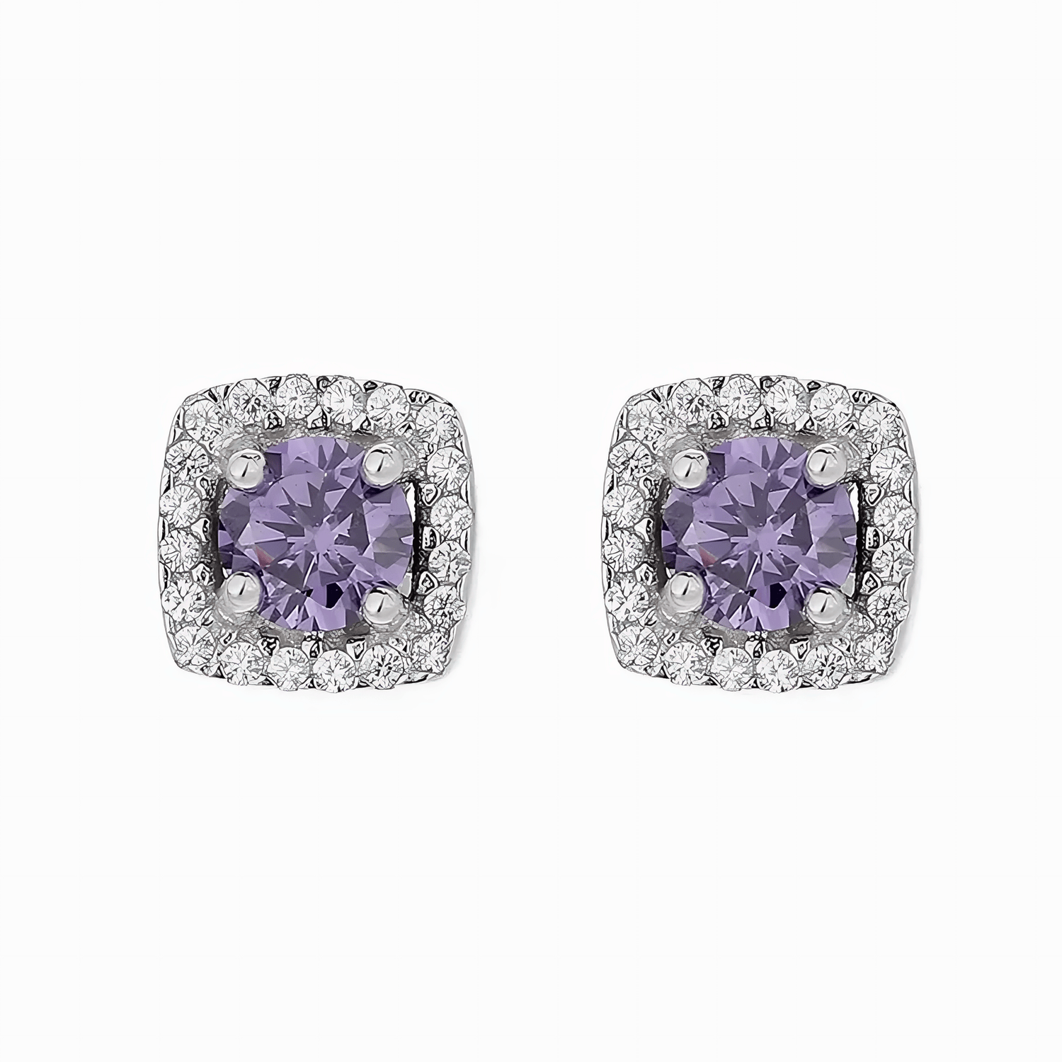 Amethyst Halo Stud Earrings – 925 Silver - NAFALUXE