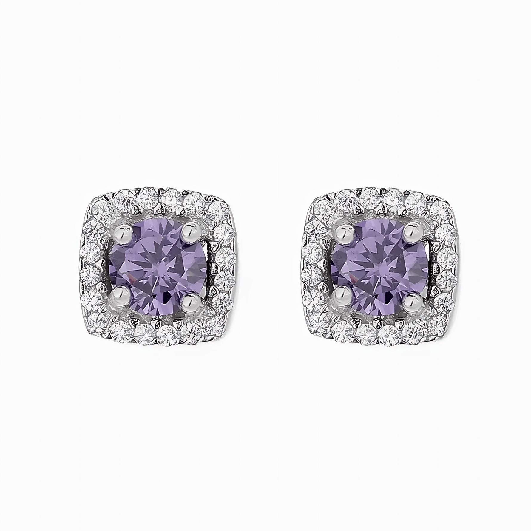 Amethyst Halo Stud Earrings – 925 Silver - NAFALUXE