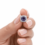 Amethyst Halo Stud Earrings – 925 Silver - NAFALUXE