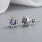 Amethyst Halo Stud Earrings – 925 Silver - NAFALUXE