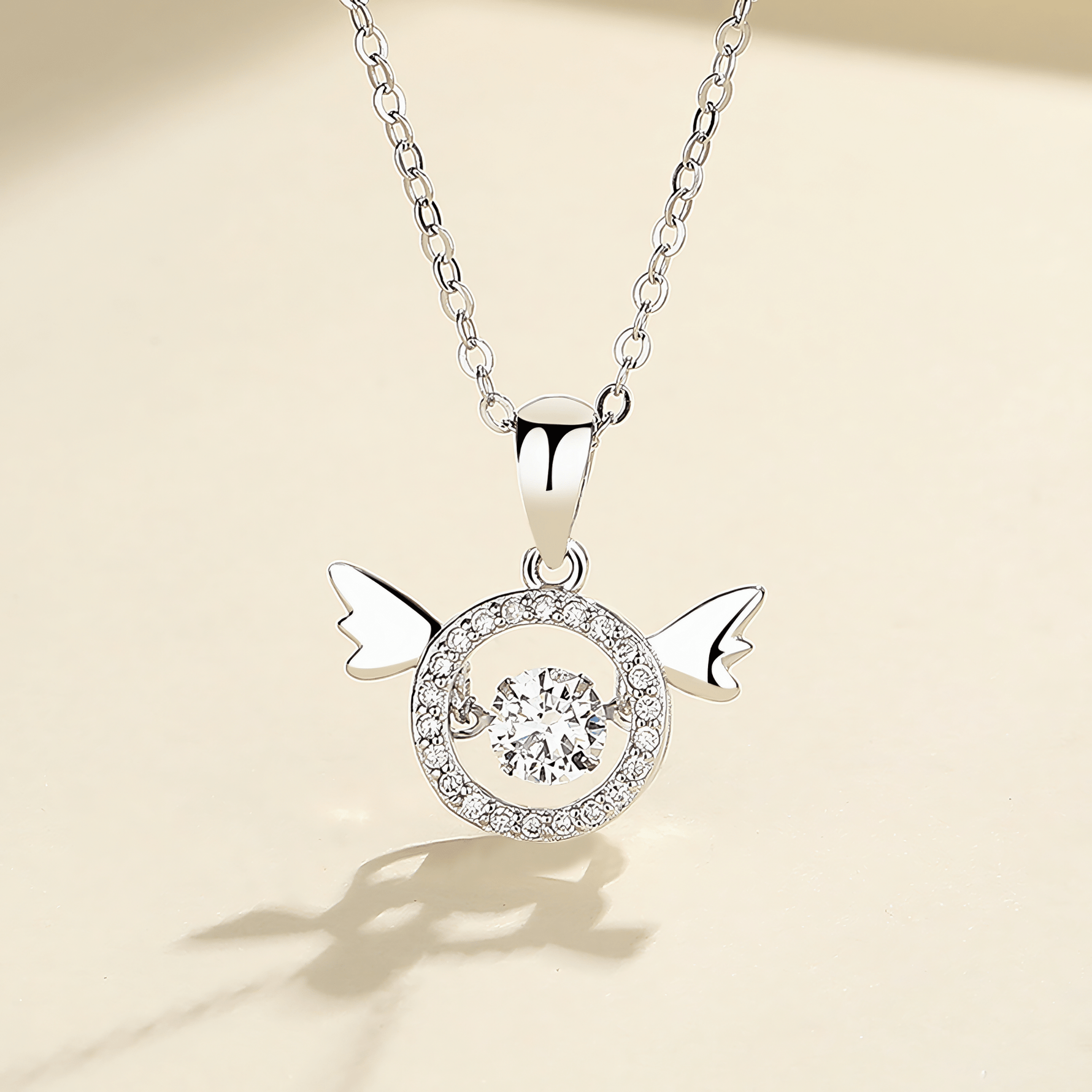 Angel Wings Circle Pendant – 925 Silver - NAFALUXE