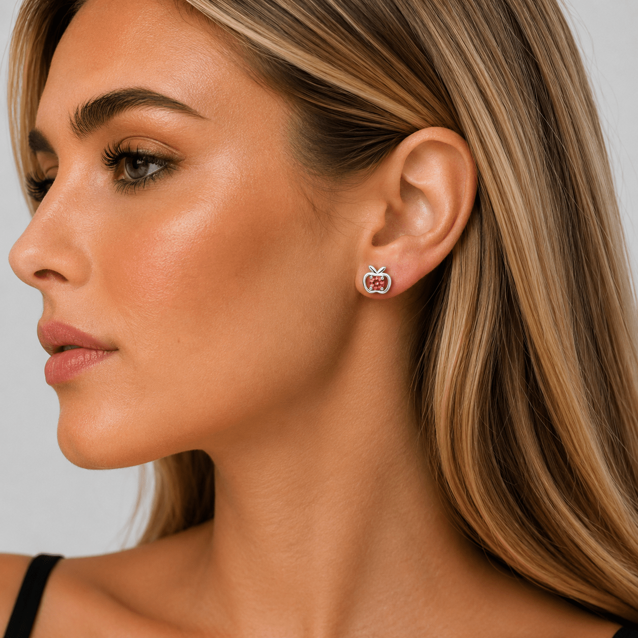 Apple-Shaped Studs – Pink Cubic Zirconi - NAFALUXE