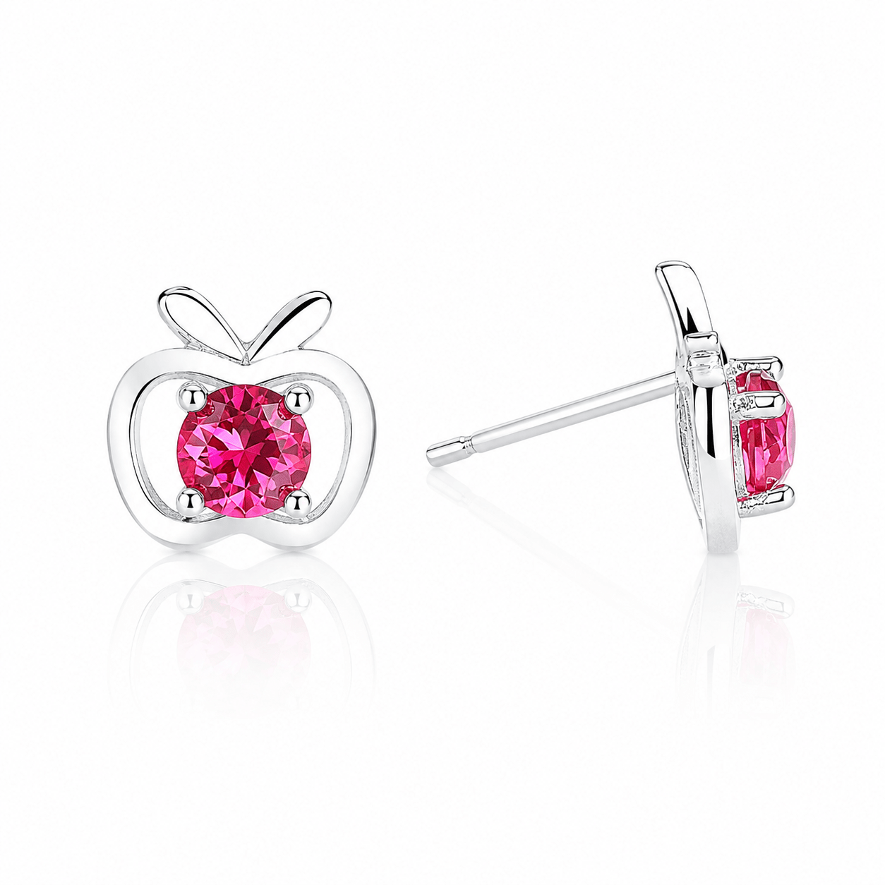 Apple-Shaped Studs – Pink Cubic Zirconi - NAFALUXE