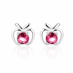 Apple-Shaped Studs – Pink Cubic Zirconi - NAFALUXE