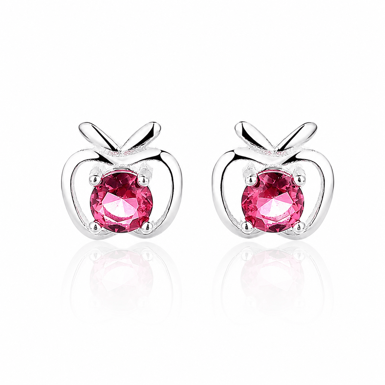 Apple-Shaped Studs – Pink Cubic Zirconi - NAFALUXE