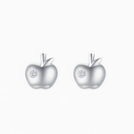 Apple Stud Earrings with Tiny Zirconia Accent Cute and Playful - NAFALUXE