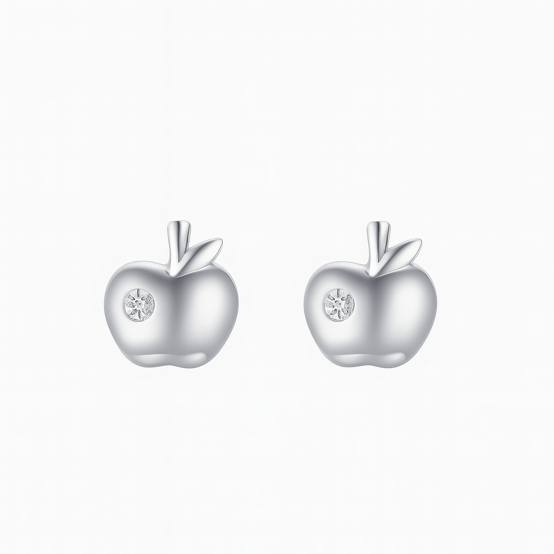 Apple Stud Earrings with Tiny Zirconia Accent Cute and Playful - NAFALUXE