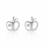 Apple Stud Earrings with Tiny Zirconia Accent Cute and Playful - NAFALUXE