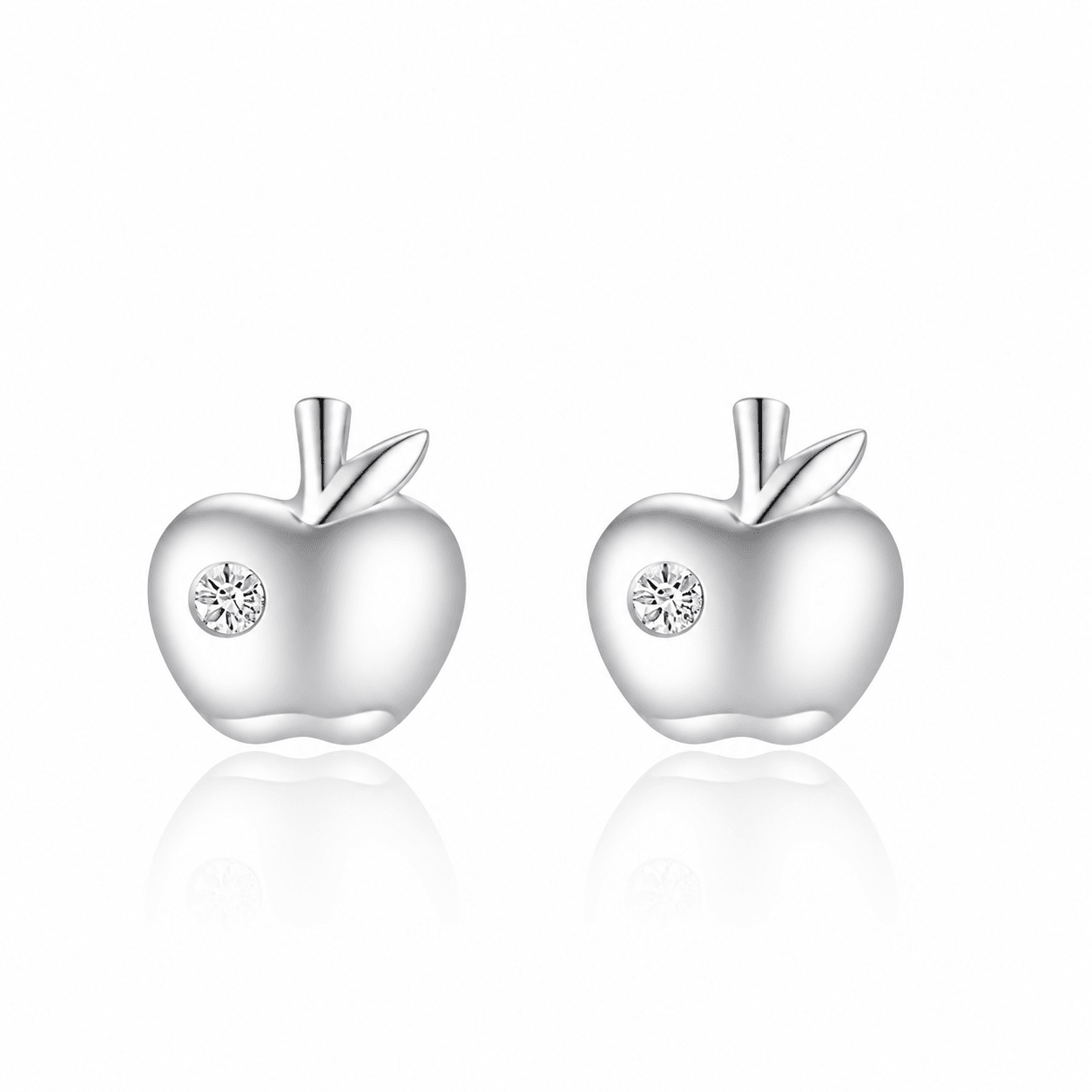 Apple Stud Earrings with Tiny Zirconia Accent Cute and Playful - NAFALUXE
