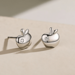 Apple Stud Earrings with Tiny Zirconia Accent Cute and Playful - NAFALUXE
