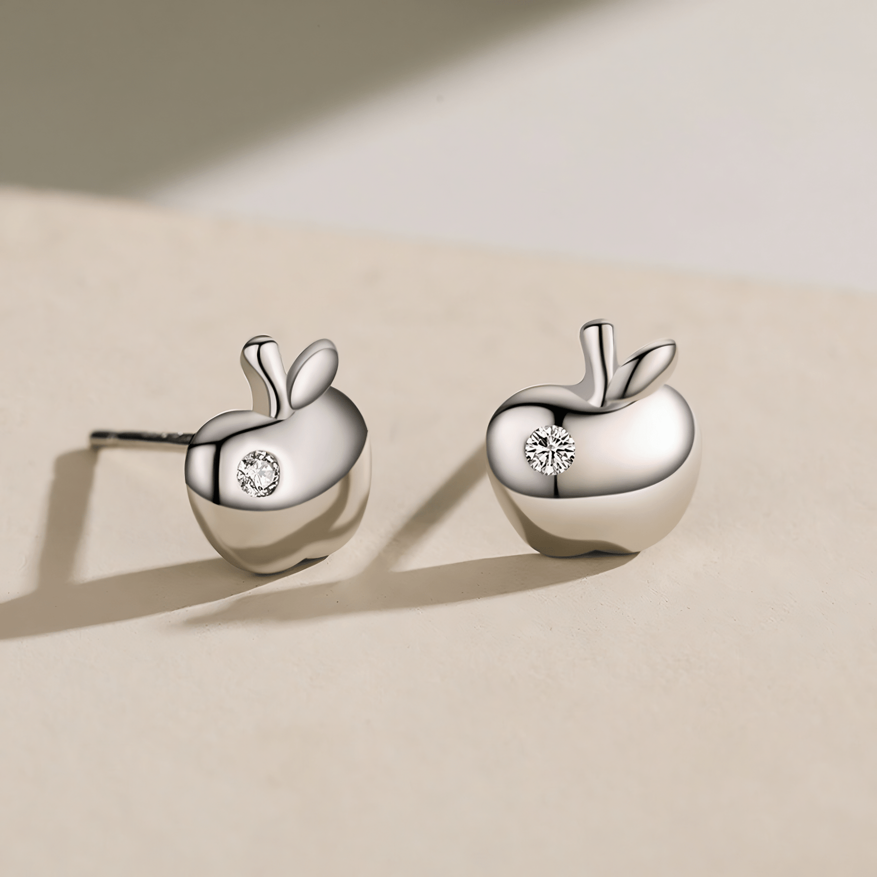 Apple Stud Earrings with Tiny Zirconia Accent Cute and Playful - NAFALUXE