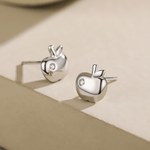 Apple Stud Earrings with Tiny Zirconia Accent Cute and Playful - NAFALUXE