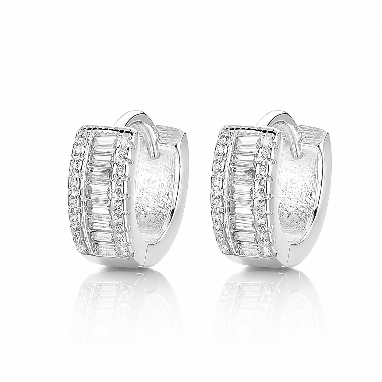 Baguette Huggie Hoop Earrings with AAA Cubic Zirconia - NAFALUXE