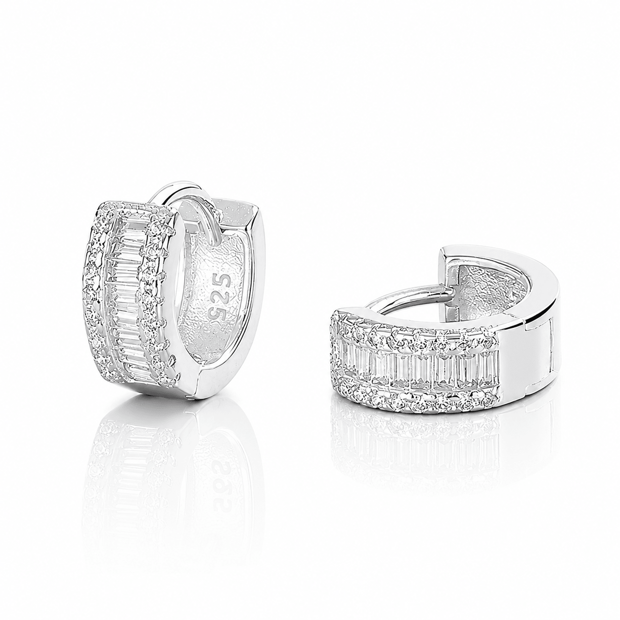 Baguette Huggie Hoop Earrings with AAA Cubic Zirconia - NAFALUXE