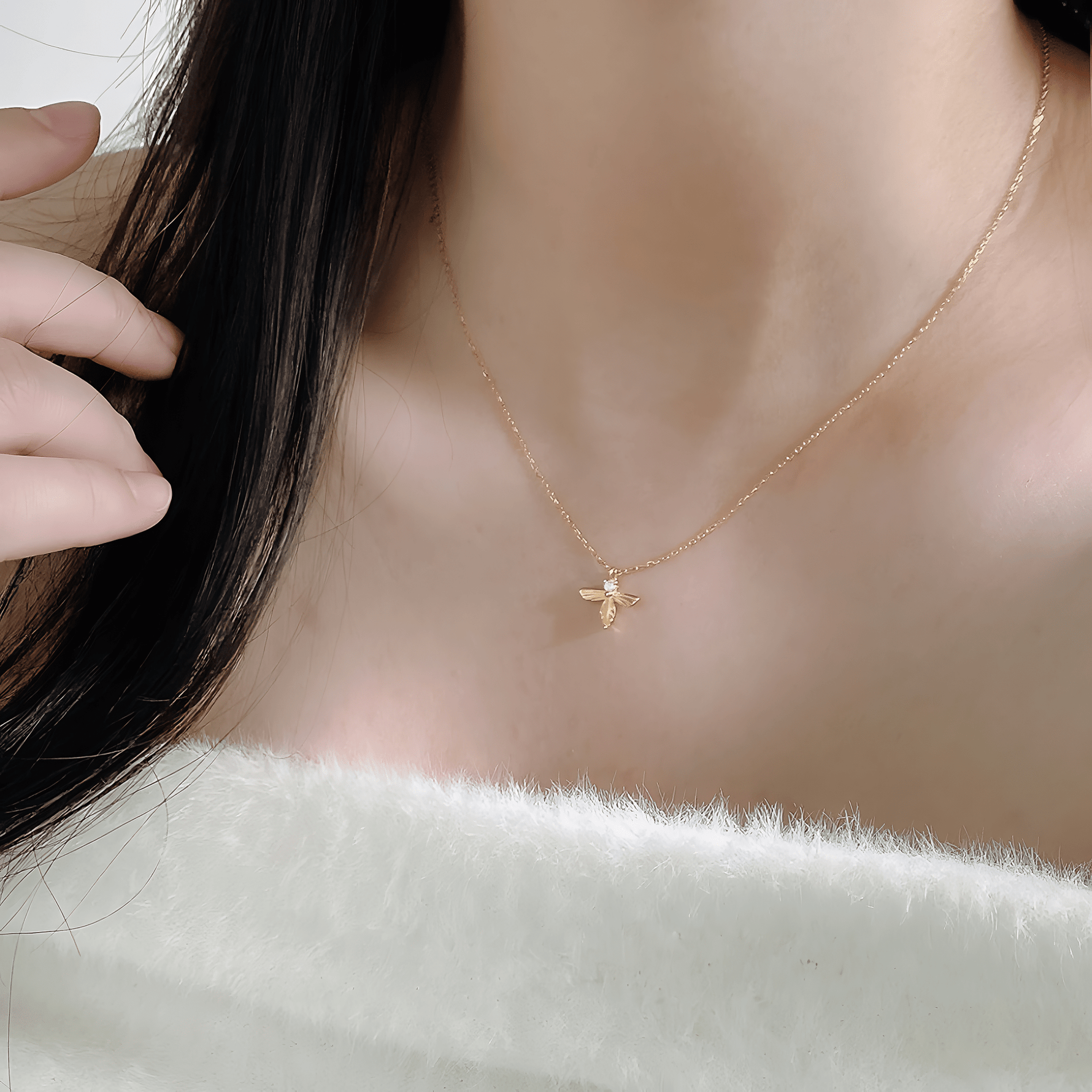 Bee Pendant Necklace in Gold - Plated Sterling Silver with Crystal Accent - NAFALUXE