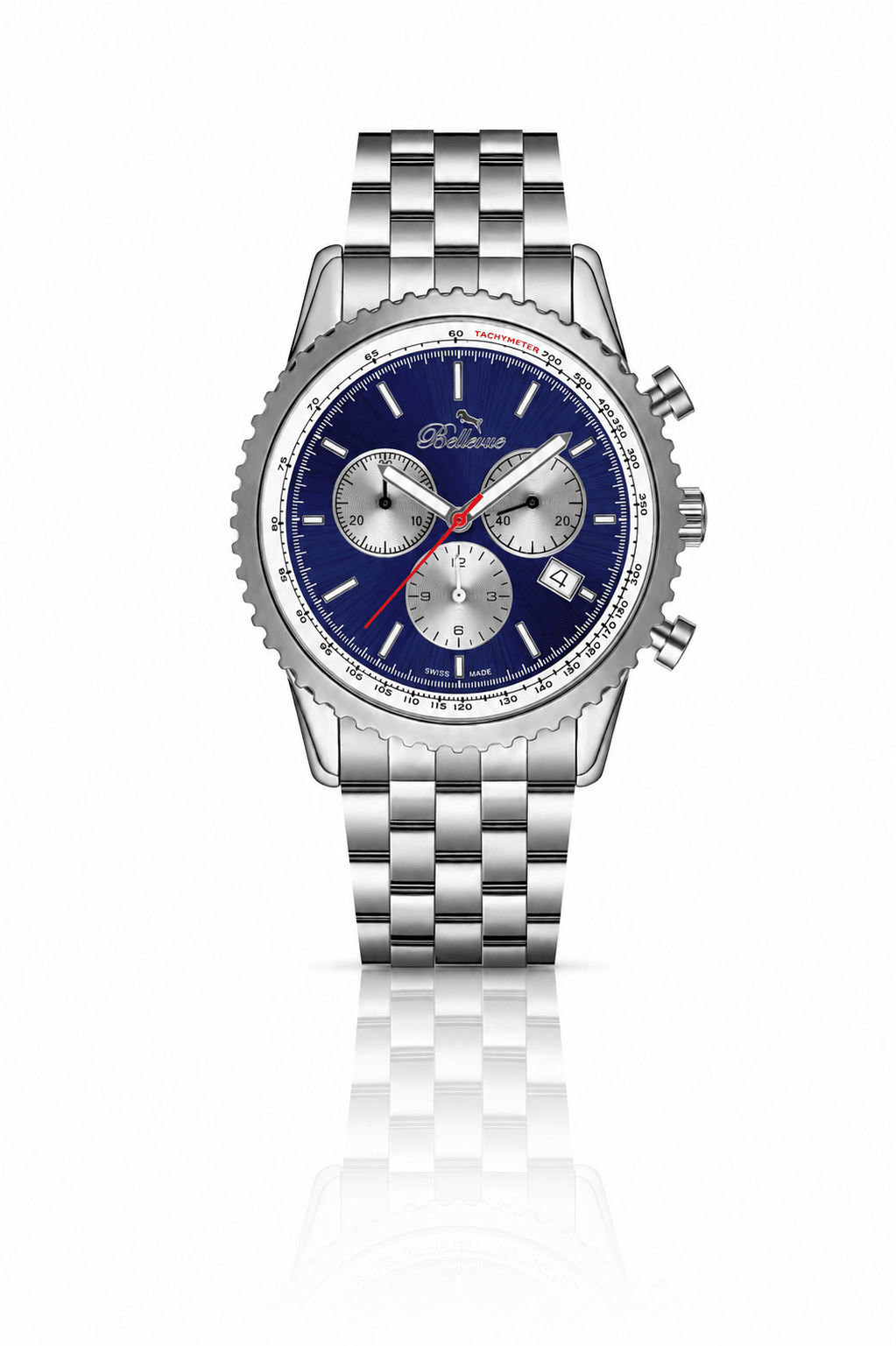 Orologio Bellevue Cronografo da 43 mm con quadrante blu e cassa in acciaio inossidabile – Quarzo Ronda - NAFALUXE