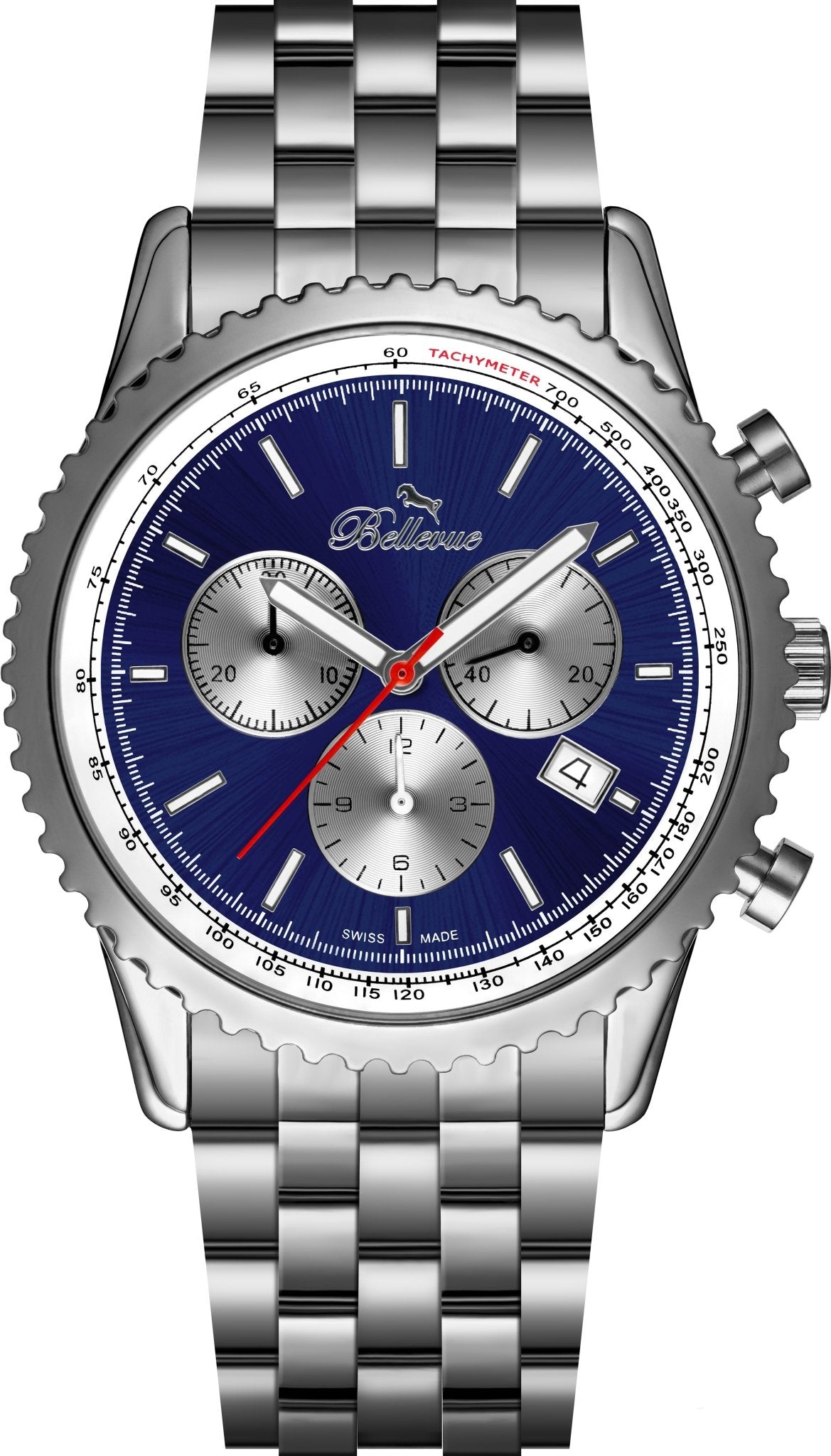 Orologio Bellevue Cronografo da 43 mm con quadrante blu e cassa in acciaio inossidabile – Quarzo Ronda - NAFALUXE