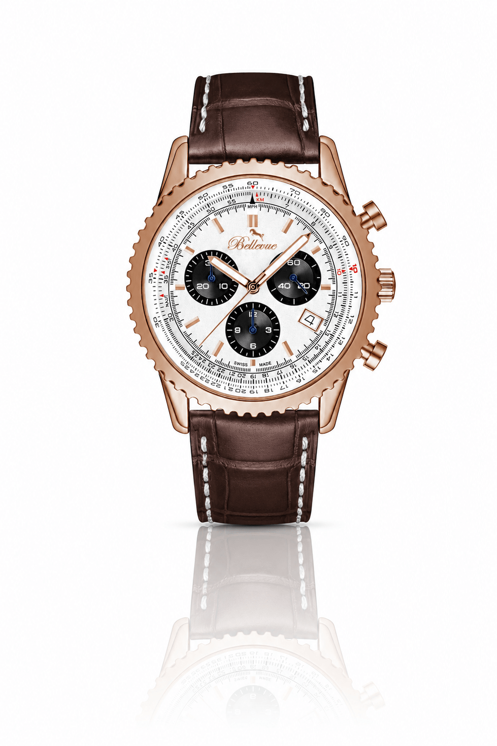 Orologio da uomo Bellevue Chronograph 43 mm marrone e oro rosa – Quarzo Ronda - NAFALUXE