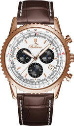 Orologio da uomo Bellevue Chronograph 43 mm marrone e oro rosa – Quarzo Ronda - NAFALUXE