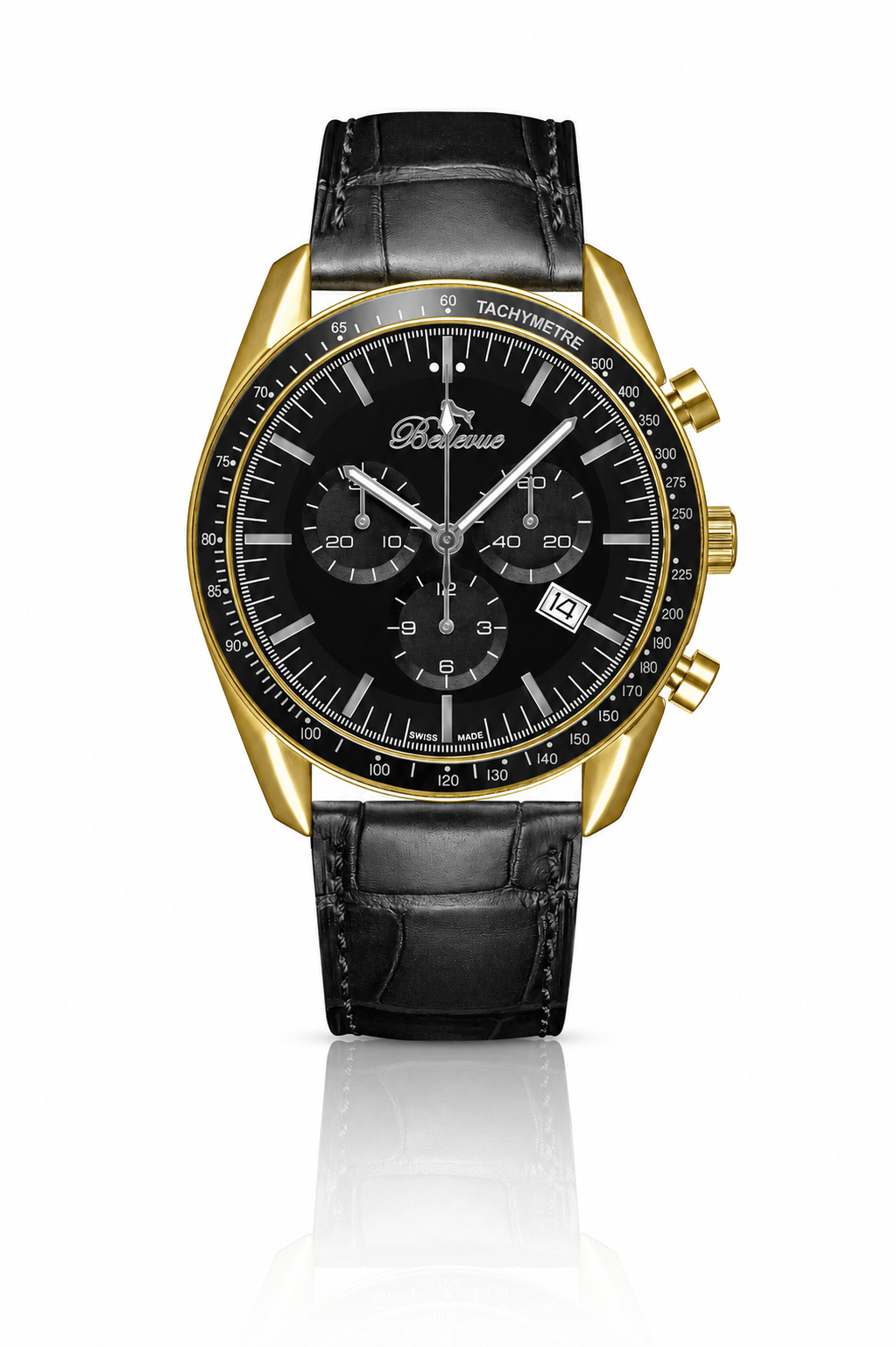 Orologio da uomo Bellevue Chronograph 43 mm oro e nero – Quarzo Ronda - NAFALUXE