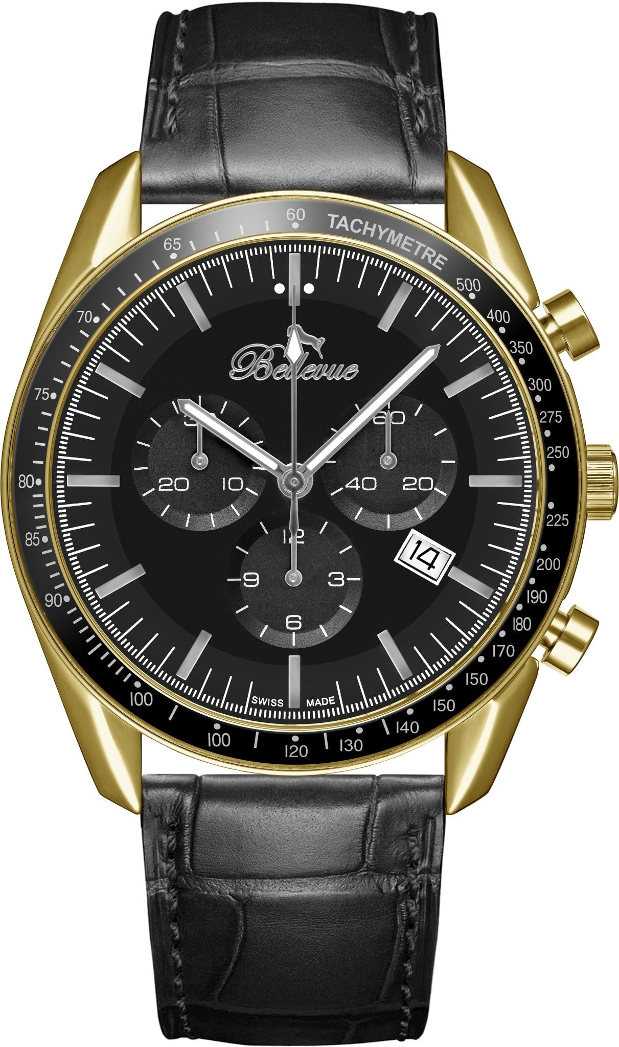 Orologio da uomo Bellevue Chronograph 43 mm oro e nero – Quarzo Ronda - NAFALUXE