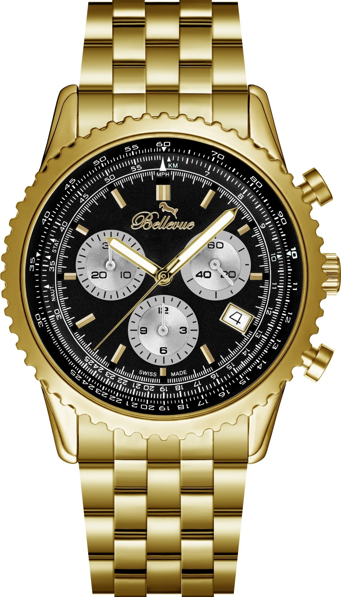 Orologio Bellevue Cronografo 43 mm in acciaio inossidabile dorato – Quarzo Ronda - NAFALUXE