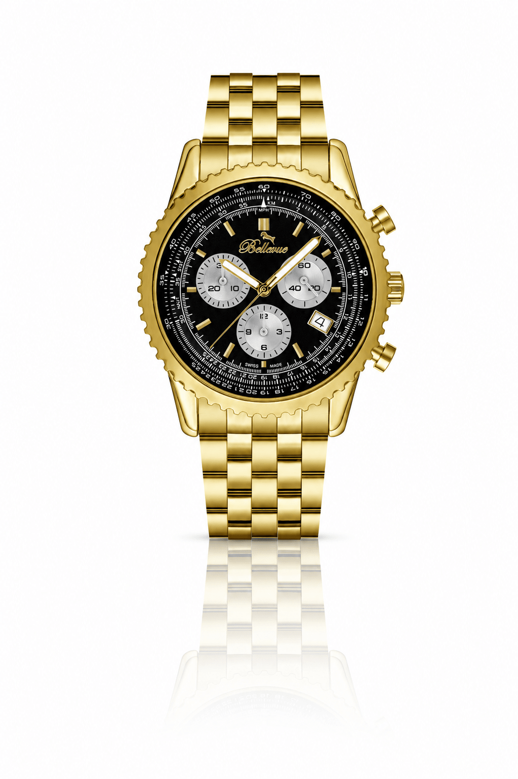 Orologio Bellevue Cronografo 43 mm in acciaio inossidabile dorato – Quarzo Ronda - NAFALUXE