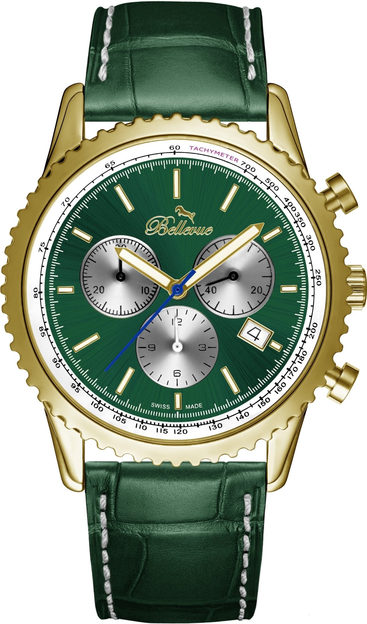 Orologio da uomo Bellevue Chronograph 43 mm verde e oro – Quarzo Ronda - NAFALUXE