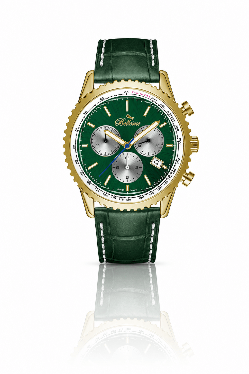 Orologio da uomo Bellevue Chronograph 43 mm verde e oro – Quarzo Ronda - NAFALUXE