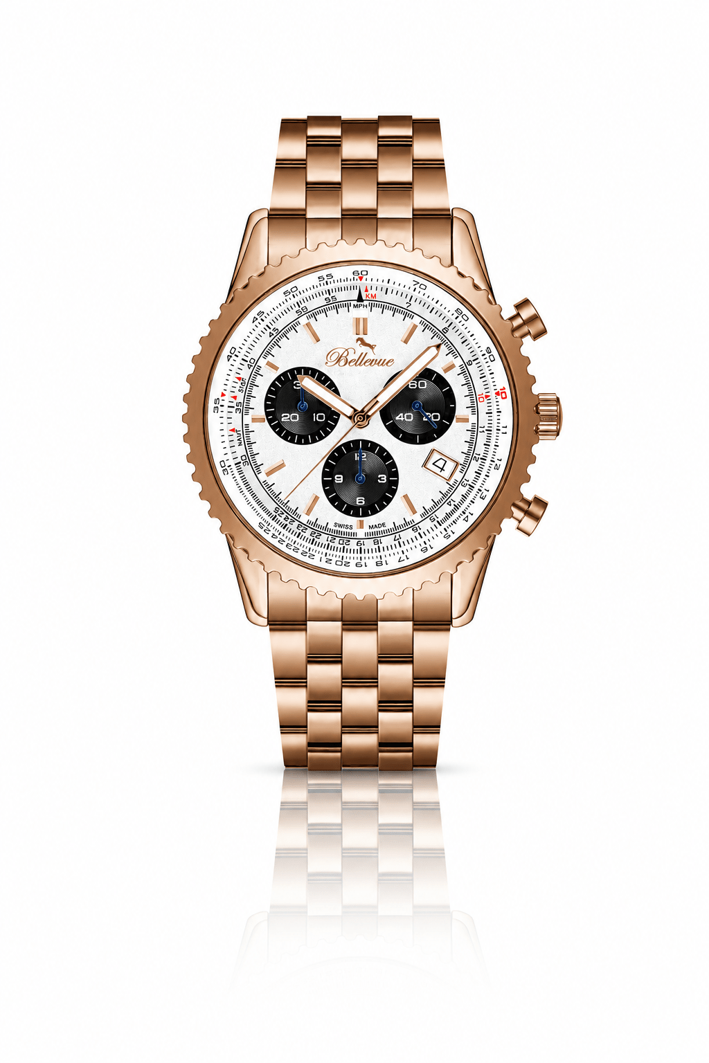Orologio Bellevue Cronografo 43 mm in acciaio inossidabile e oro rosa – Quarzo Ronda - NAFALUXE