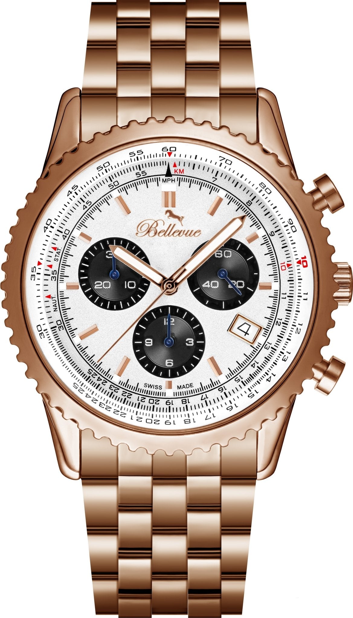 Orologio Bellevue Cronografo 43 mm in acciaio inossidabile e oro rosa – Quarzo Ronda - NAFALUXE