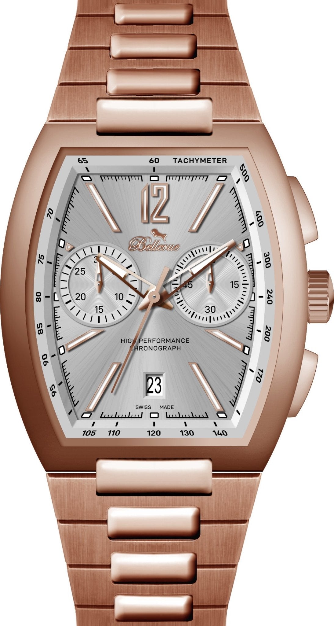 Bellevue Chronograph Rose Gold Watch 39x51mm – Ronda Quartz Stainless Steel - NAFALUXE